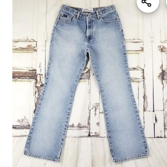 90s Express Bleus High Rise Medium wash Blue Flare Wide Leg Jeans Size 11/12 - Picture 14 of 14